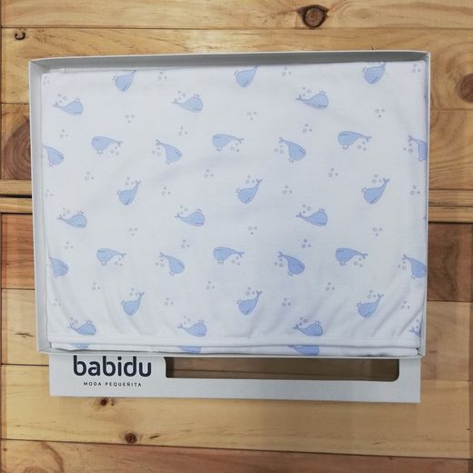 Baby blanket swaddle 100% cotton blue whale 4088 babidu