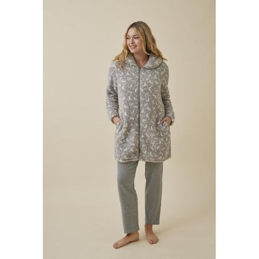 Peignoir Femme Promise Gris Double Ouverture Zip