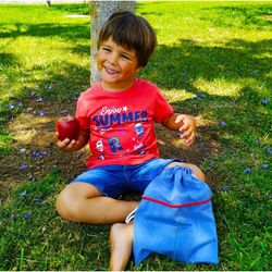 Nursery snack bag plain denim fabric 23x30 cm