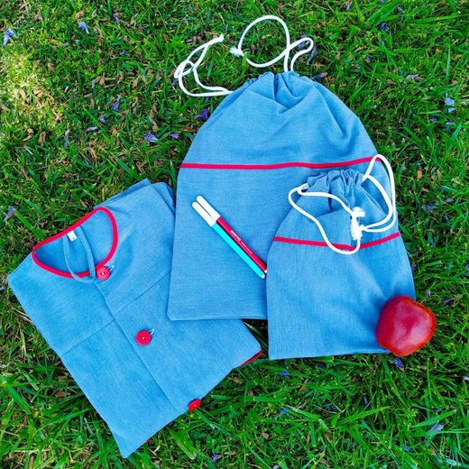 Nursery snack bag plain denim fabric 23x30 cm