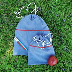 Plain denim nursery clothes bag 33x43cm