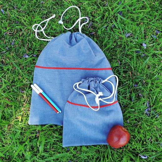 Plain denim nursery clothes bag 33x43cm