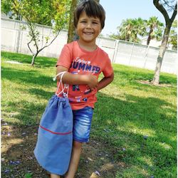 Plain denim nursery clothes bag 33x43cm