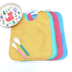 Pack 4 baberos de toalla con goma y impermeable 25x30 cm 77777