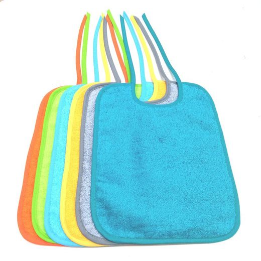Pack 6 baberos de rizo con tira y plastificado 25x30 cm 104191