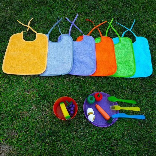 Pack 6 baberos de rizo con tira y plastificado 25x30 cm 104191