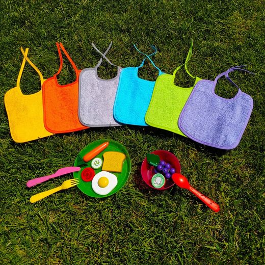 Pack de 6 unidades 24x21 cm babero de rizo plastificado con tira 97866