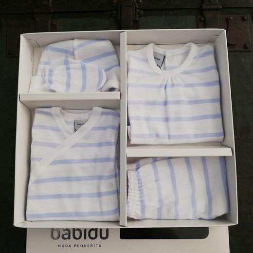 Pack naissance 509 rayures celeste babidu en coton fini